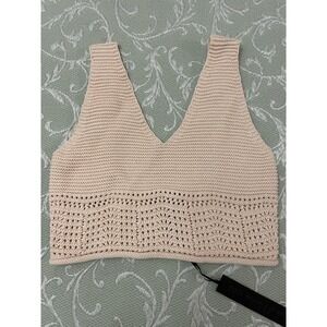 House of Harlow 1960 Crop Top Womens Small Beige Knit Crochet Bralette Tank